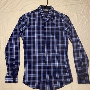 Express Men’s Performance Button-Down, Size S, Extra Slim, Blue Plaid